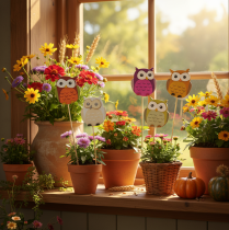 Product Wooden owl plant stakes for flower bouquets and plant pots, 31cm, 12 pieces
