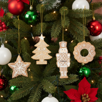 Product Christmas ornaments, gingerbread, icing look, nutcracker, star, tree, wreath, 6cm, 4 pieces