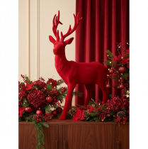 Product Decorative figurine of a standing deer, large, flocked Christmas decoration, 85cm