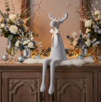 Product Decorative flocked elk figurine with bow, shelf sitter, 80cm