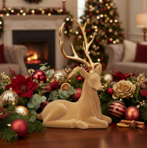 Product Decorative figurine of a reclining deer with antlers, flocked decoration, 58cm