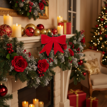 Product Decorative red bow with clip. Versatile Christmas decoration. 11cm, 4 pieces.