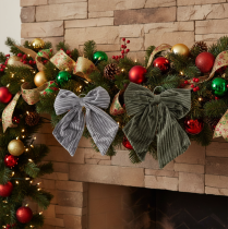 Product Decorative hanging bow, Christmas bow, velvet, ribbed, 24cm, 2 pieces