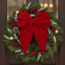 Product Decorative bow in red, large velvet bow for window or door, 50cm