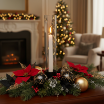 Product Taper candle holder with glass cylinder. Simple and timeless. 31cm