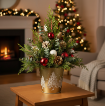 Product Metal Bucket Christmas Tree Planter Gold Ø12cm H11.5cm