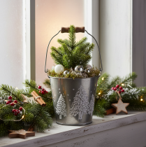 Product Decorative bucket with fir trees and wooden handle, 13cm