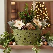 Product Metal bowl with stars and handles, green, Ø20cm, H11.5cm