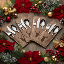 Product Cutlery pouch with deer motif, made of felt, 26cm, 4 pieces