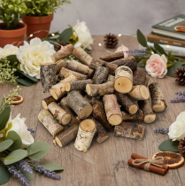 Product Decorative birch wood pieces with bark for crafts, 3cm, 300g
