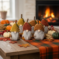 Product Gnome figurine set with knitted hat and acorn, 10cm, 6 pieces