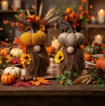 Product Autumn figurine pumpkin gnome with sunflower and beard 16cm 2pcs