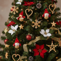 Product Straw ornament set Christmas tree decorations figures and stars 6cm 30pcs