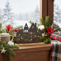 Product House row decoration, metal with wooden base, 30cm