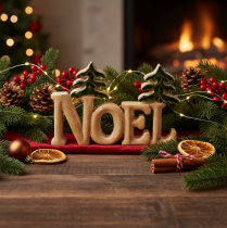Product Christmas decoration Noel stand with two fir trees 18cm