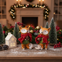 Product Decorative fox with scarf and pine cone, 10cm, 2 pieces