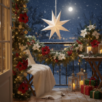 Product LED hanging star with timer, warm white, outdoor, 38cm