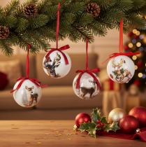 Product Christmas bauble with deer motif and ribbon for hanging, 7cm, 4 pieces
