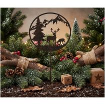 Product Decorative stake, forest animals, deer and pine tree, 100cm