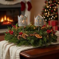 Product Tealight holder and candle holder with spike, house design, 6cm, 2 pieces