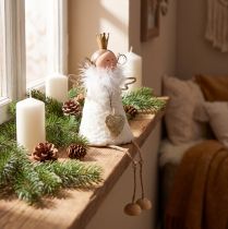 Product Angel figure sitting Christmas decoration wood metal white H12cm