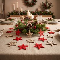 Product Christmas stars for scattering red, natural wood 4cm 72 pcs