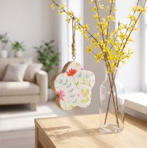 Product Decorative hanging flower wood gloss white colored Ø9.5cm 20cm