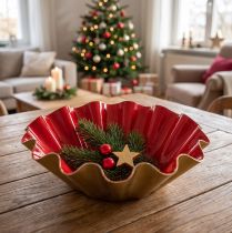 Product Decorative bowl/baking tin, enamel look, red and gold, Ø12.5cm, H4cm