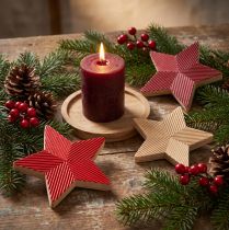 Product Stars Wooden Christmas Stars Fluted Red Natural 11cm 3 Pcs