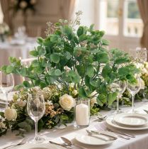 Product Wedding decoration eucalyptus branches with flowers decorative bouquet green, pink 26cm