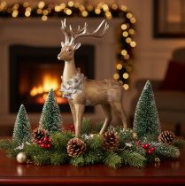 Product Decorative figurine of a standing deer with antlers and pine cones, 41cm
