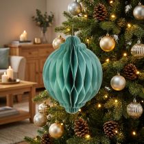 Product Christmas ball paper turquoise onion FSC Ø15cm H20cm