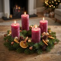 Product Pillar candles, dyed throughout in berry, various sizes