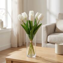 Product White Tulips Decoration Real Touch Artificial Flowers Spring 49cm 5 Pcs