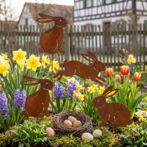 Product Garden stake rabbit for Easter decoration with rusty finish in country style 60cm 4pcs