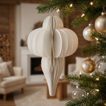 Product Christmas ball paper honeycomb decoration onion white FSC Ø12cm