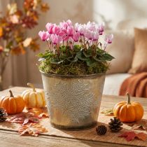 Product Autumn pot, planter with leaves, golden metal decoration Ø16.5cm H14.5cm