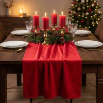 Product Velvet table runner red, shiny decorative fabric, 28×270cm - table runner for festive decoration
