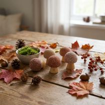Product Decorative wooden mushrooms, mini brown, Ø2cm, 24 pieces