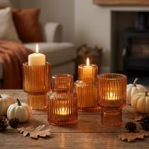 Product Stick Candle Holder Glass Orange Tealight Holder H8cm 4 Pcs