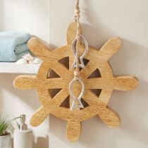 Product Steering Wheel Wood Decoration Natural Fish Silver Hanging Ø21.5cm