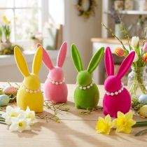 Product Easter bunny decorative figure with pearl necklace, perfect for living room or bedroom, 13cm, 4 pieces