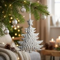 Product Christmas tree pendant, Advent decoration, metal decoration for Christmas, silver 20.5×15.5cm