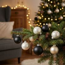 Product Christmas ball, Christmas tree pendant, tree decoration black/silver/mother of pearl H6.5cm Ø6cm real glass 24 pcs