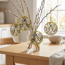 Product Bee to hang up wooden spring decoration pendant Ø12cm 4pcs