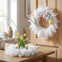 Product Feather wreath white Ø25cm Easter decoration real feathers decorative wreath 2 pieces