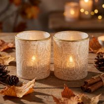 Product Lantern Glass Tea Light Holder Paisley Pattern Ø8cm H9cm 2pcs