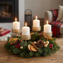 Product Filigree candle holder for sticking Golden Ø6.4cm H12.5cm 4 pcs Antique look