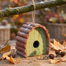 Product Hanging decoration bird house with round roof wood green brown 16.5×10×17cm