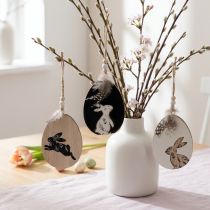 Product Wooden Easter Eggs for Hanging, White and Black, 10cm, 6 Pieces